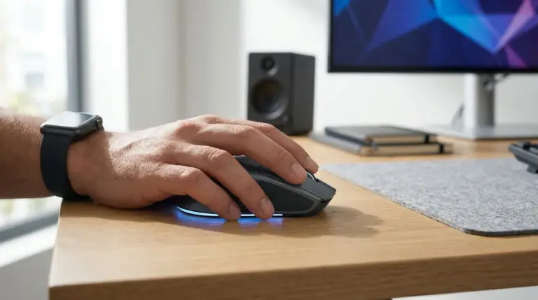 Souris d’ordinateur utilisée sur un poste de travail moderne