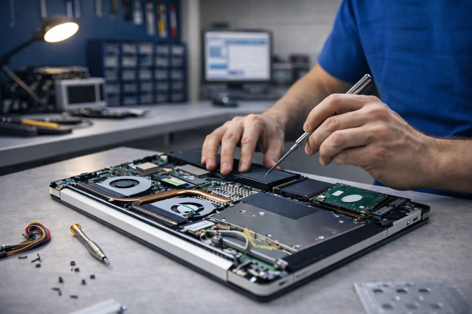 Réparation d'un ordinateur portable en cours.