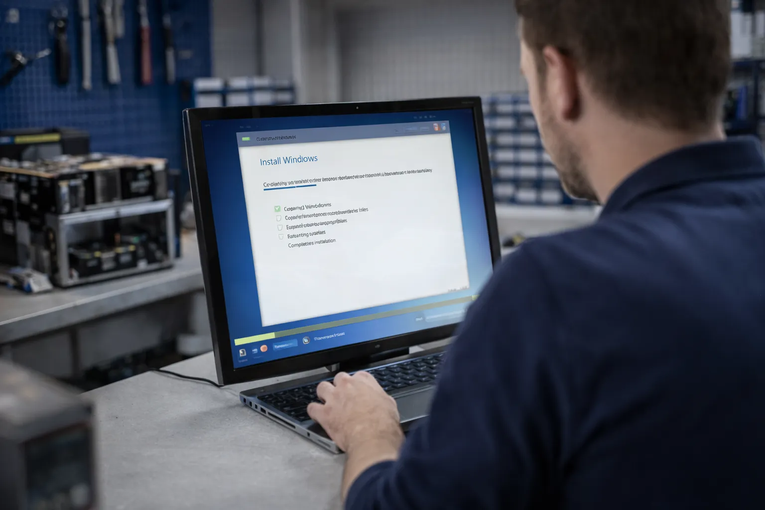 Technicien LS Informatique 65 effectuant une réinstallation de Windows à l’atelier