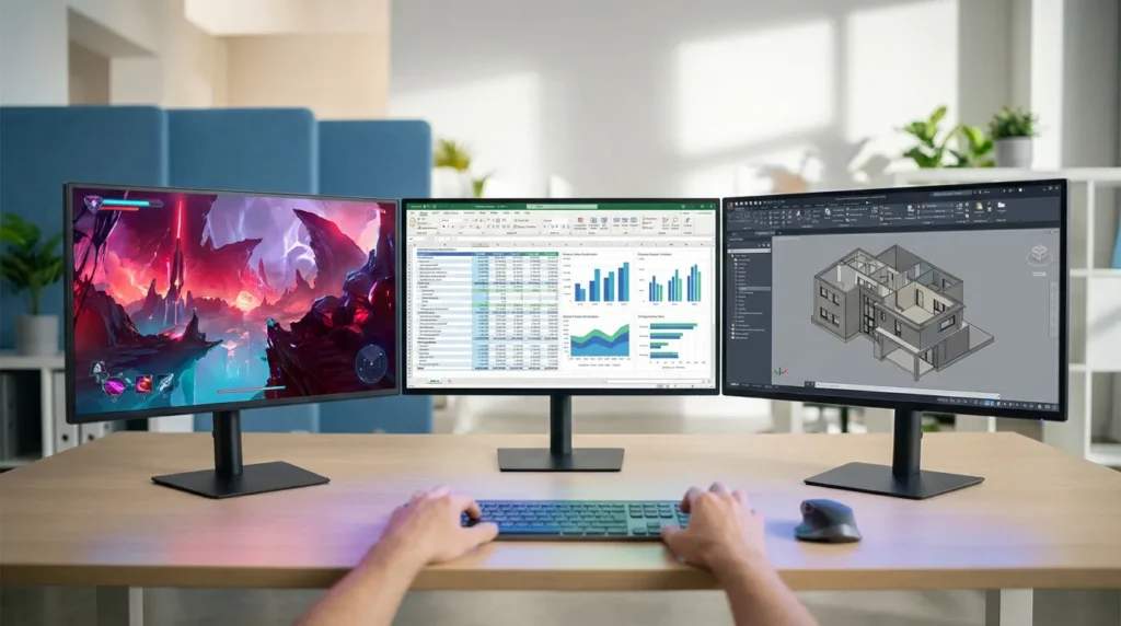 Configuration multi-écrans PC pour la bureautique, le gaming et un usage professionnel
