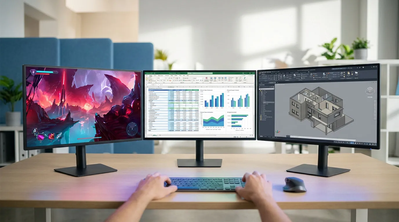 Configuration multi-écrans PC pour la bureautique, le gaming et un usage professionnel