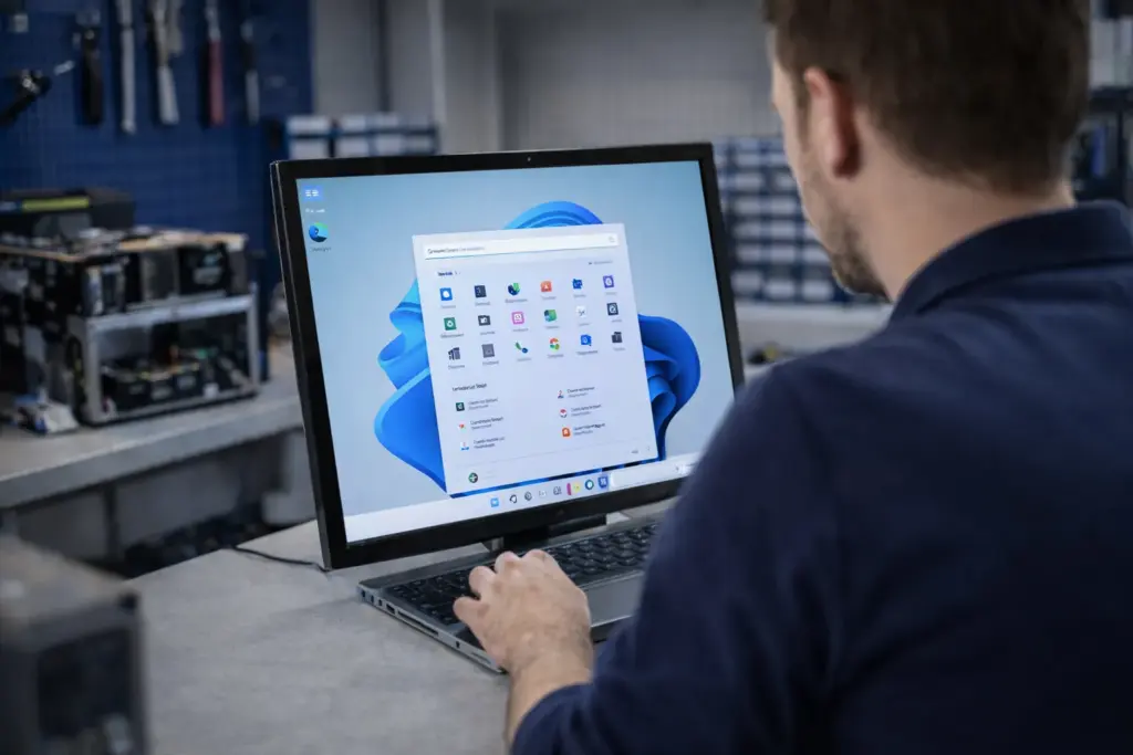 Bureau Windows 11 propre après réinstallation complète en atelier informatique