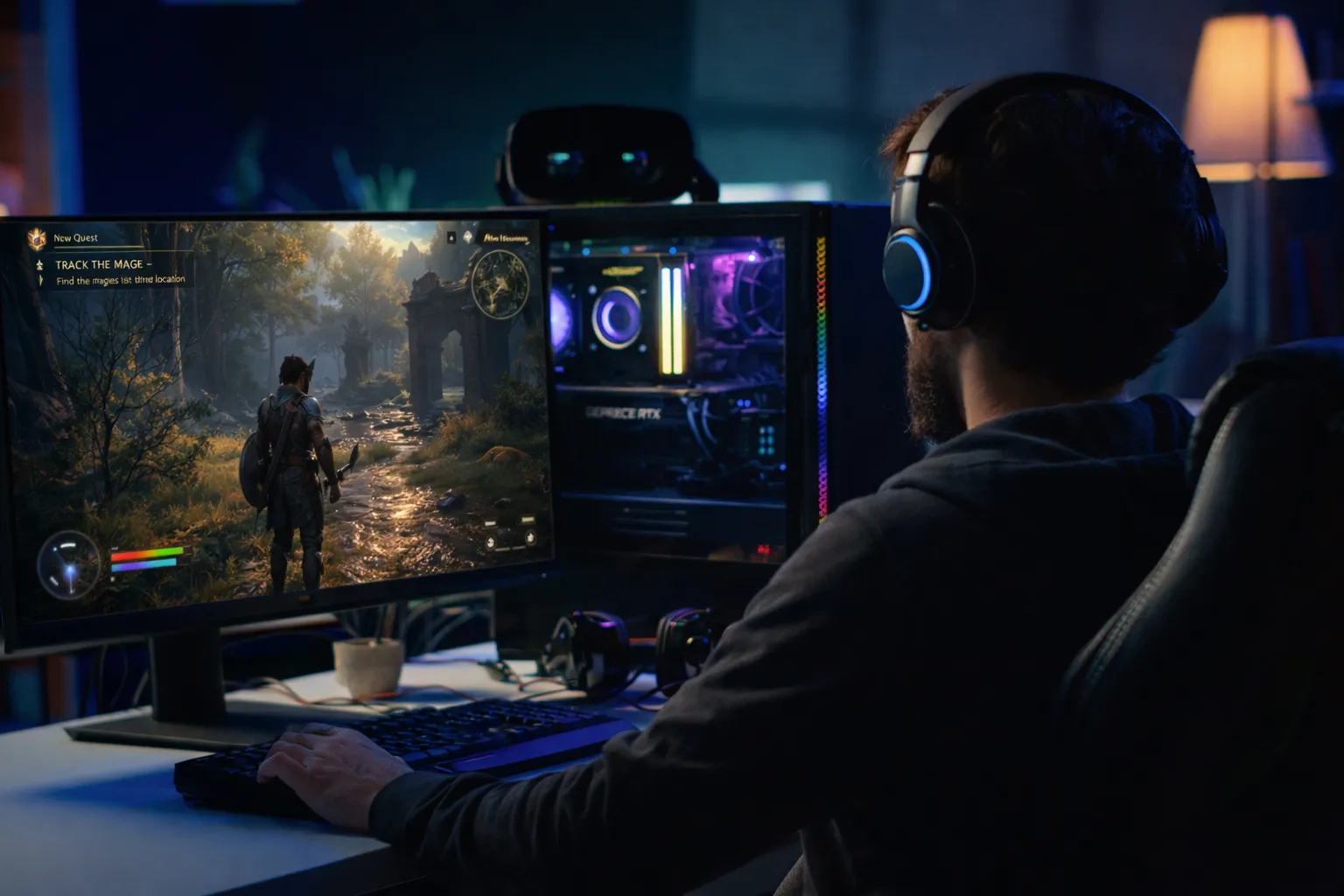 Joueur devant un écran de jeu.