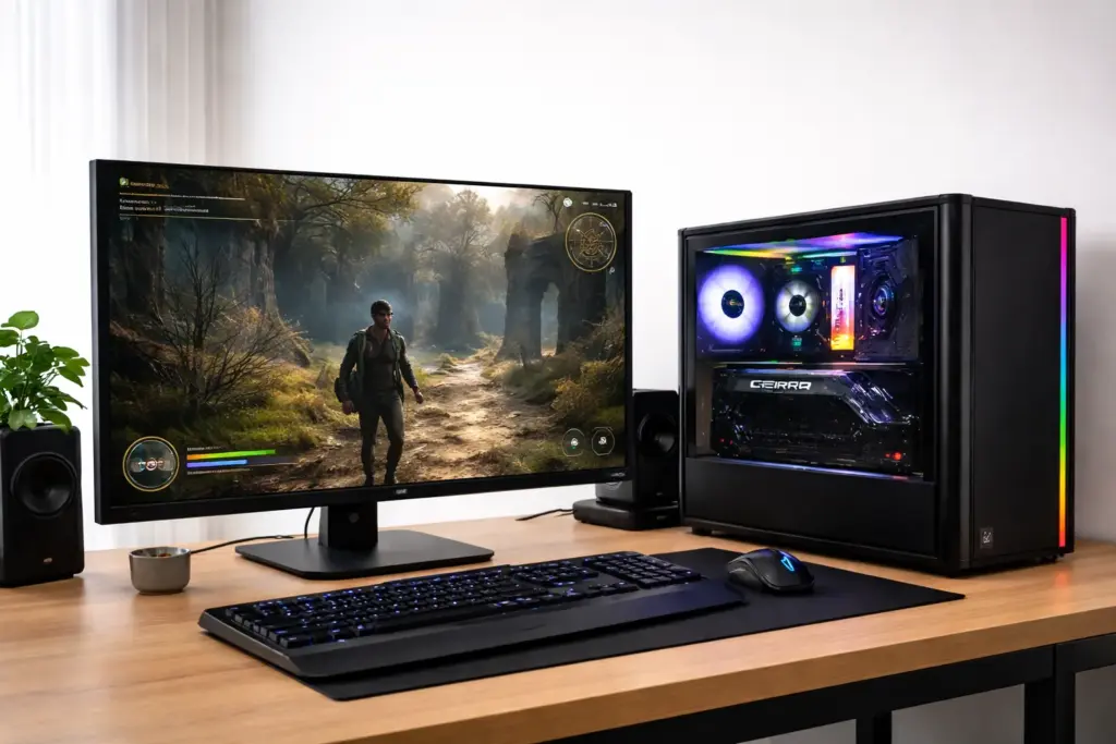 PC Gamer Phoenix haut de gamme installé avec écran