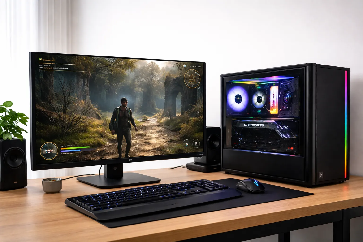 Ordinateur de jeu avec écran et accessoires