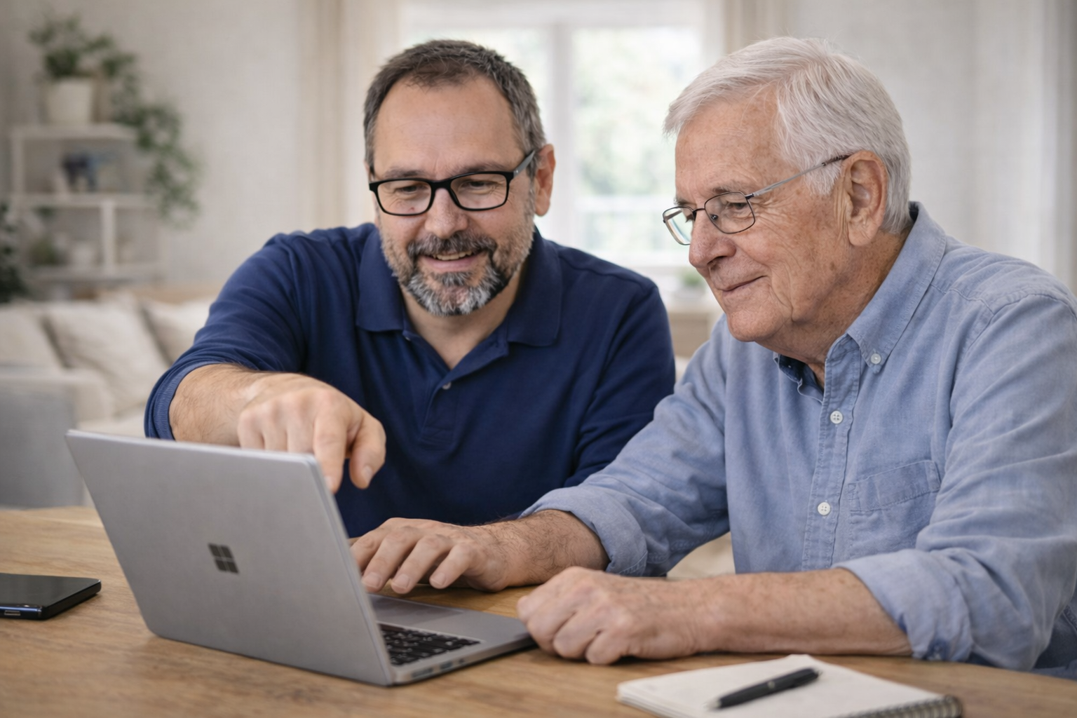 Discussion autour d'un ordinateur portable à Tarbes.